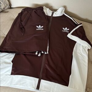 Adidas Chocolate Brown and White Athletic skirts Set with zipper buttons M|L